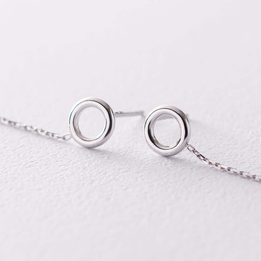 Solid Silver Dangling Chain Earrings with Circle Charm