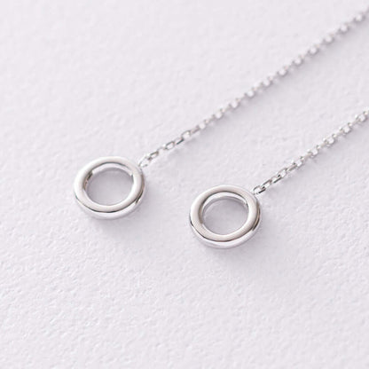 Solid Silver Dangling Chain Earrings with Circle Charm