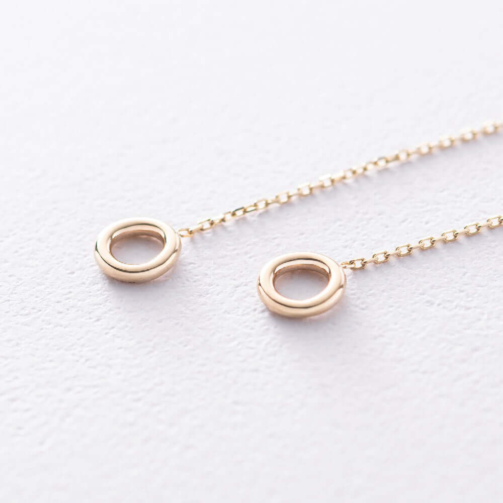 Solid Silver Dangling Chain Earrings with Circle Charm