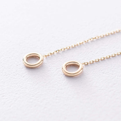 Solid Silver Dangling Chain Earrings with Circle Charm