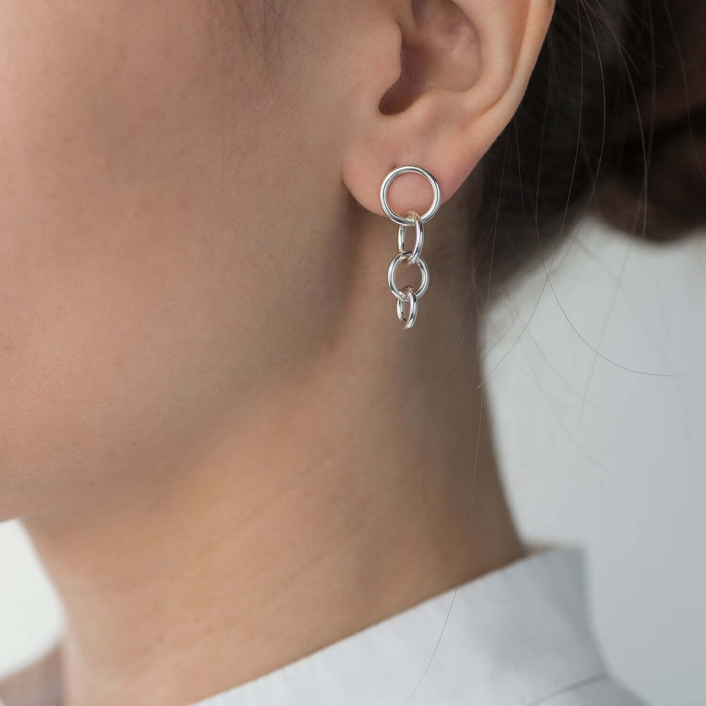 Round Link Studs Dangle Earrings 925 Silver Handmade Jewelry