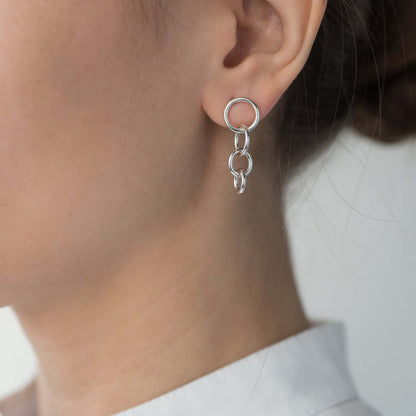 Round Link Studs Dangle Earrings 925 Silver Handmade Jewelry