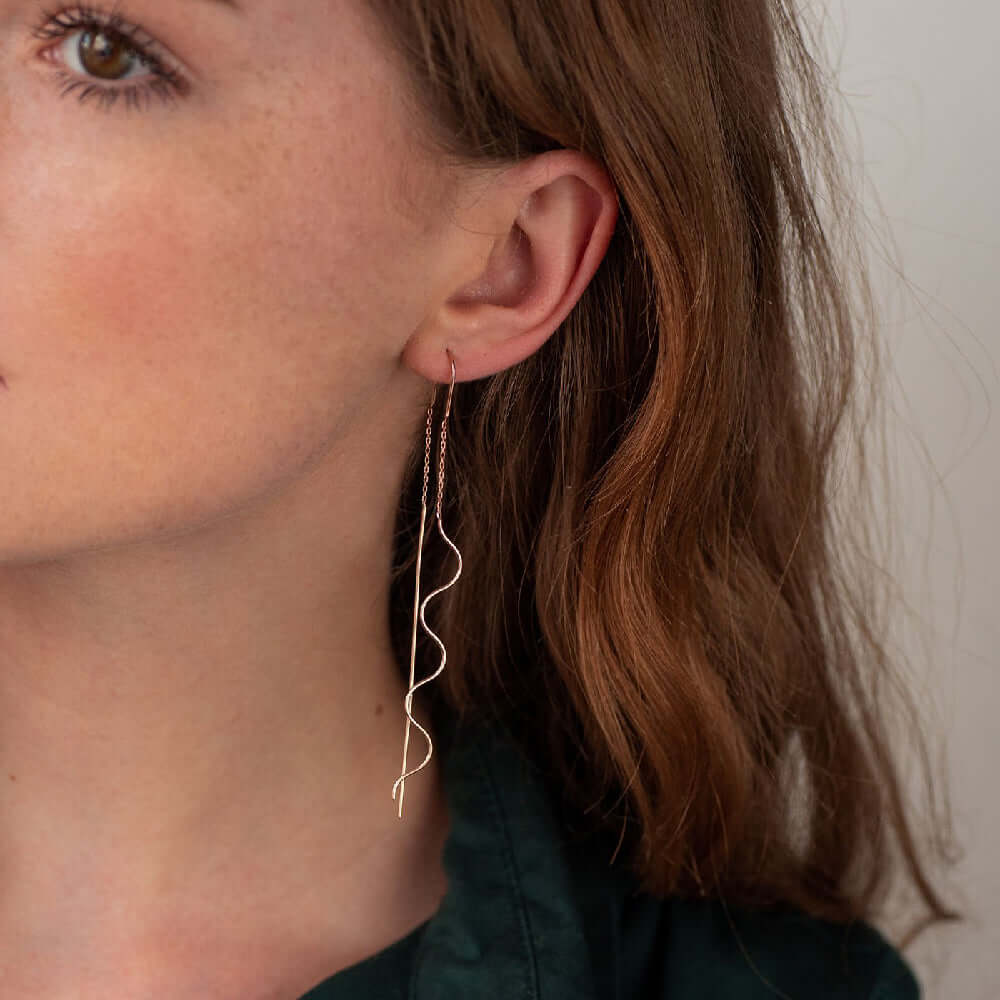 Earrings for Women Pull Through Chain and Curved Wire