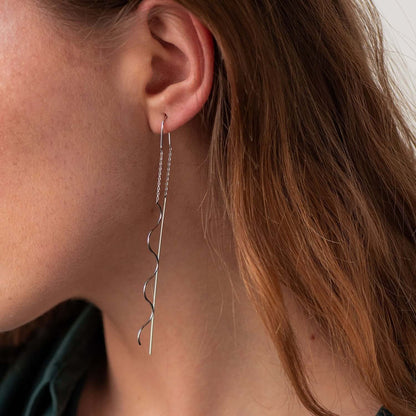 Earrings for Women Pull Through Chain and Curved Wire