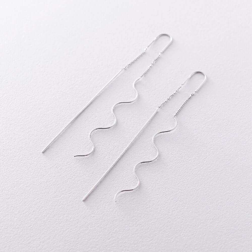 Earrings for Women Pull Through Chain and Curved Wire