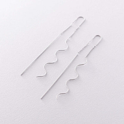 Earrings for Women Pull Through Chain and Curved Wire