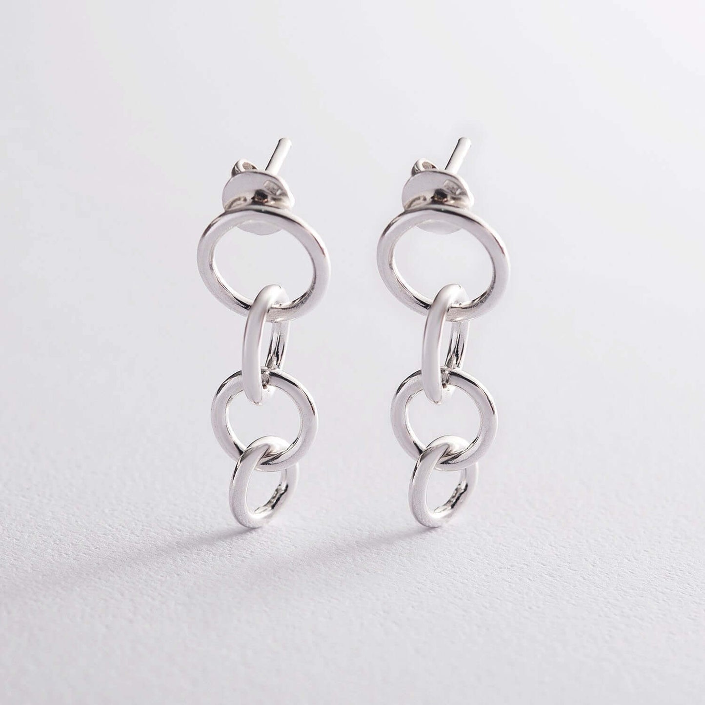 Round Link Studs Dangle Earrings 925 Silver Handmade Jewelry