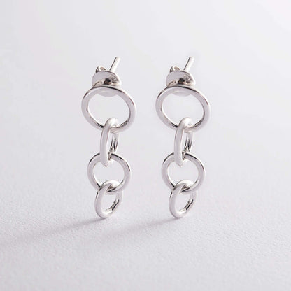Round Link Studs Dangle Earrings 925 Silver Handmade Jewelry