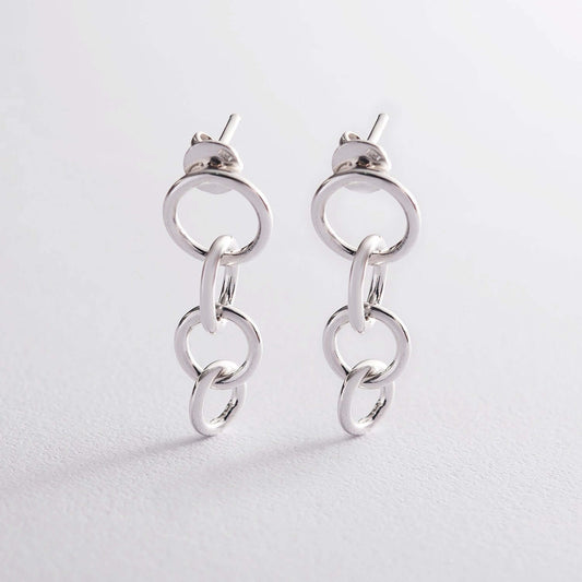 Round Link Studs Dangle Earrings 925 Silver Handmade Jewelry