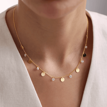 Dangling Coins Station Necklace Gold Layered Chain