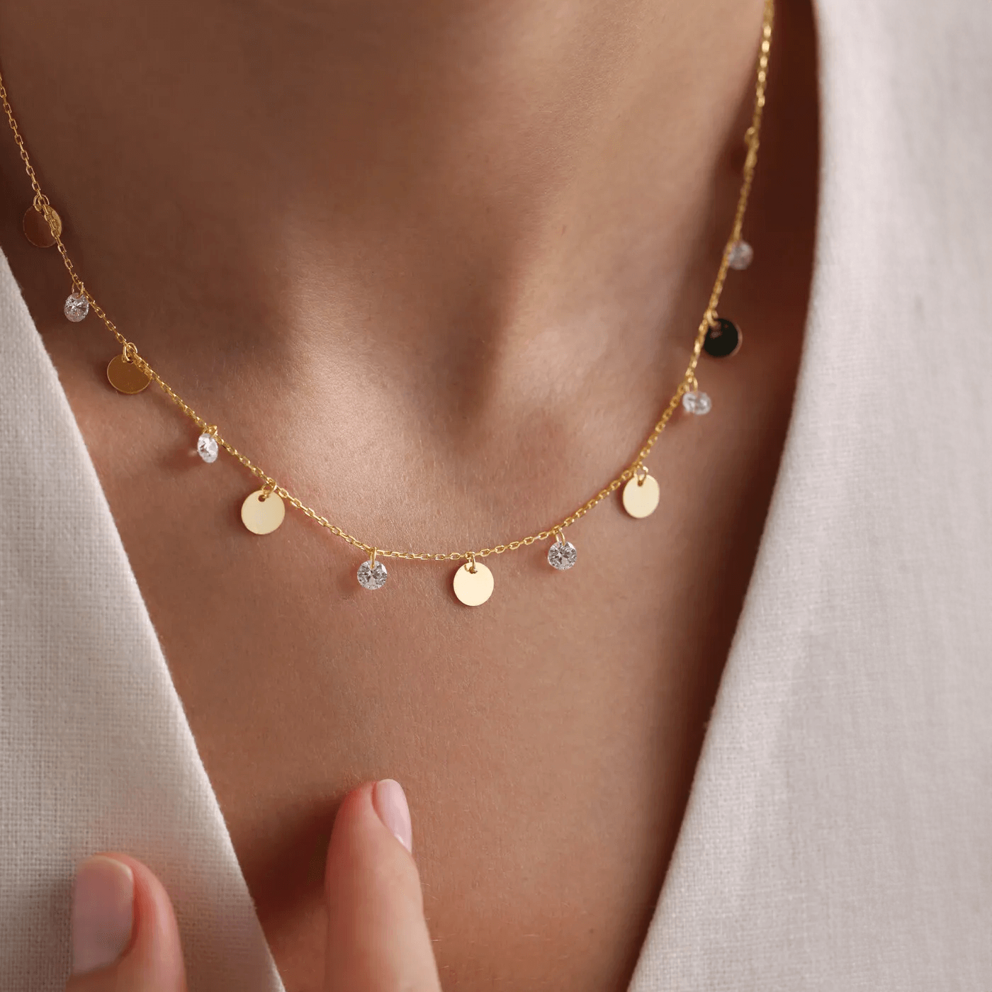 Dangling Coins Station Necklace Gold Layered Chain