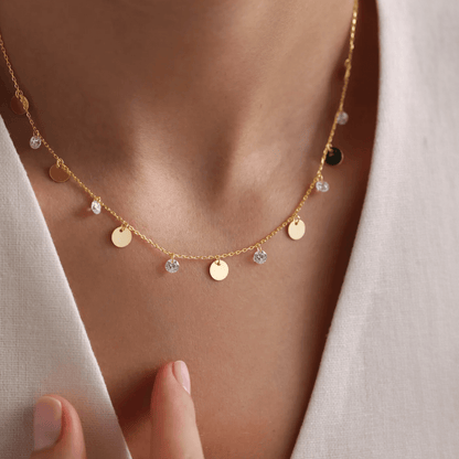 Dangling Coins Station Necklace Gold Layered Chain