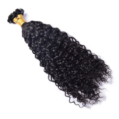 #1B Flat Tip Hair Extensions Free Shipping Natural Color 100% Real Human Hair 100g CVOHAIR