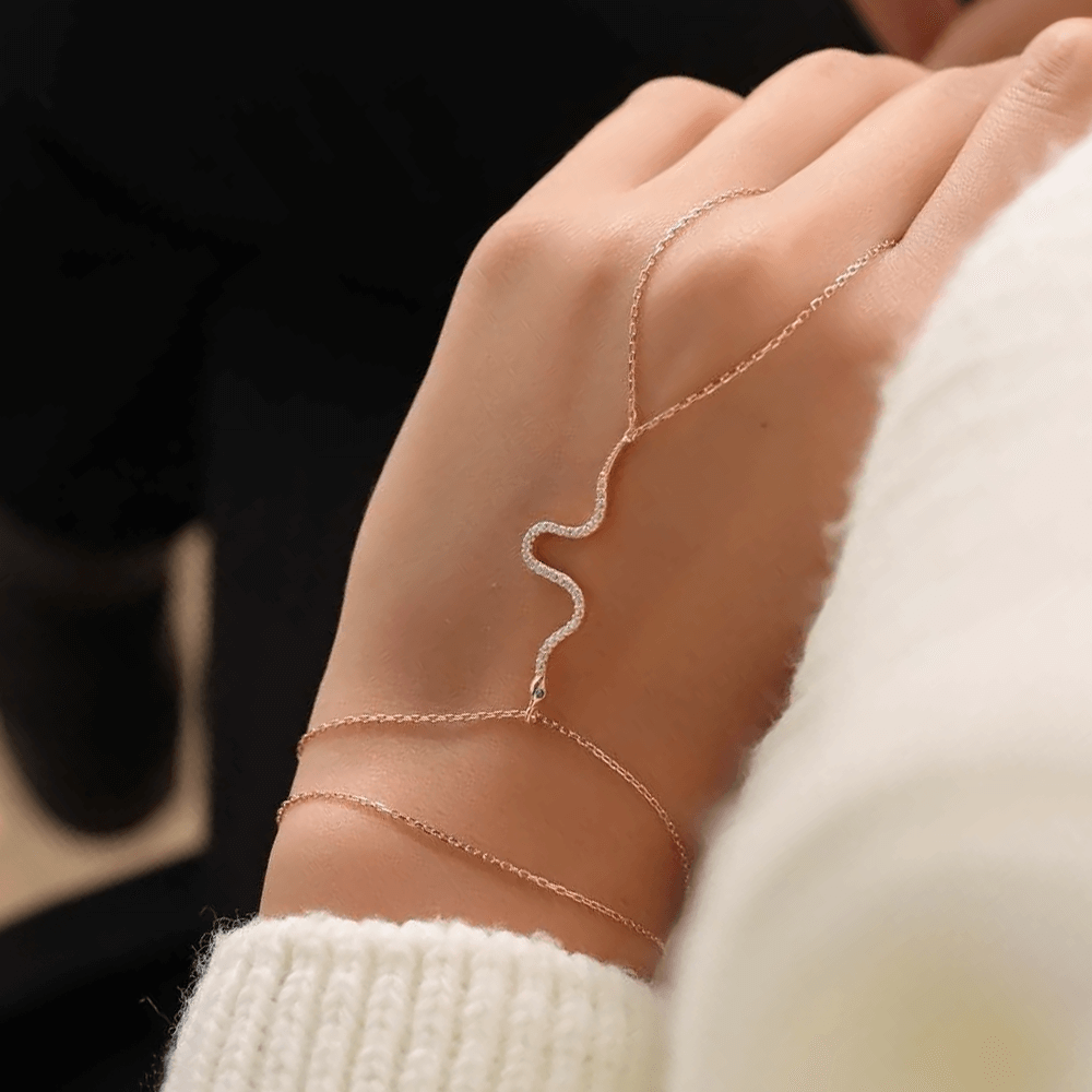 Diamond Snake Silver Delicate Hand Chain Bracelet