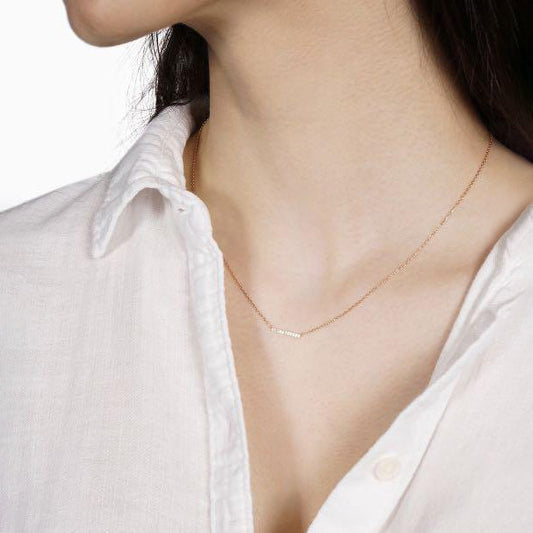 Diamond Line Necklace 14K Gold Bar Chain Super Fine Jewelry