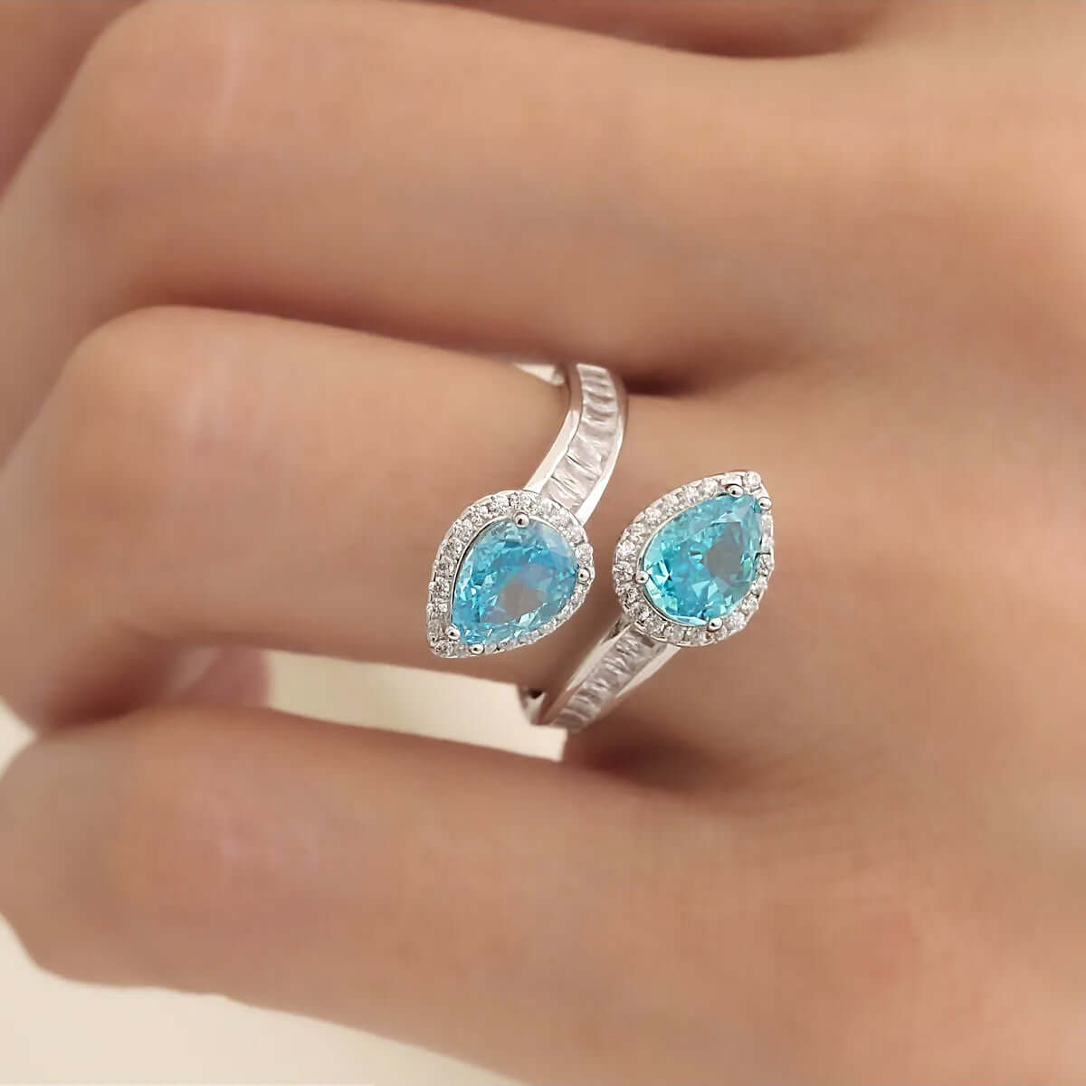 Drop Cut Sky Blue Stone Ring in 925 Sterling Silver