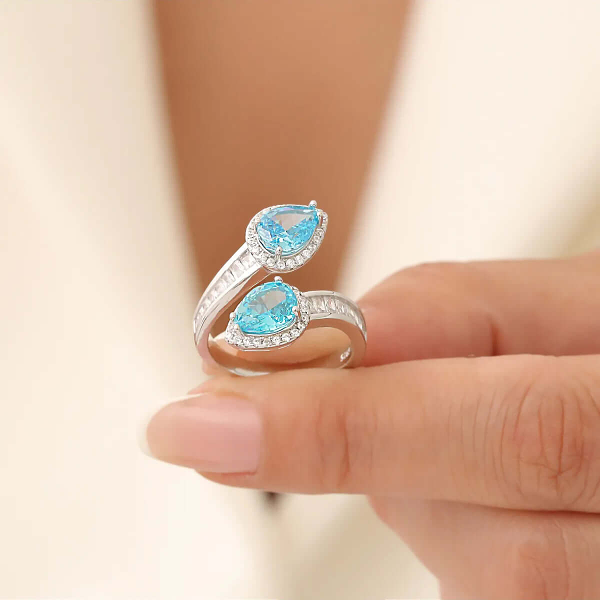 Drop Cut Sky Blue Stone Ring in 925 Sterling Silver