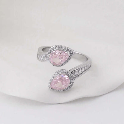 Pink Zircon Stone Adjustable Ring in 925 Silver