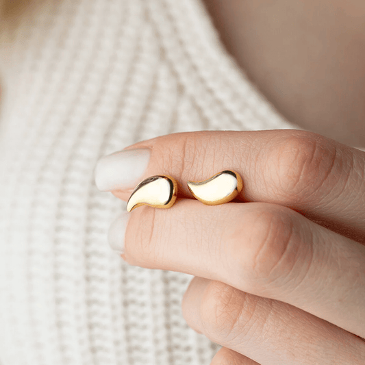 Yellow Gold Climber Earrings 925 Silver Drop Studs