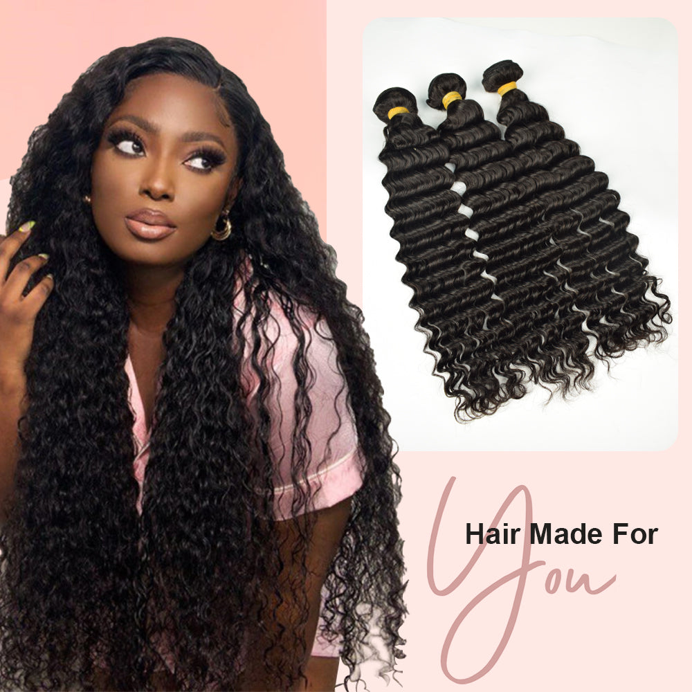 #1B Deep Wave 10A Human Hair Bundles Brazilian Virgin Hair Weave CVOHAIR