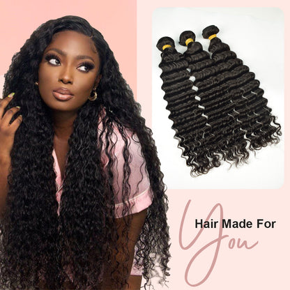 #1B Deep Wave 10A Human Hair Bundles Brazilian Virgin Hair Weave CVOHAIR