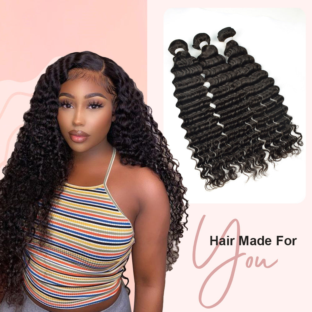 14A Deep Wave 100% Brazilian Virgin Human Hair Weave Bundles CVOHAIR