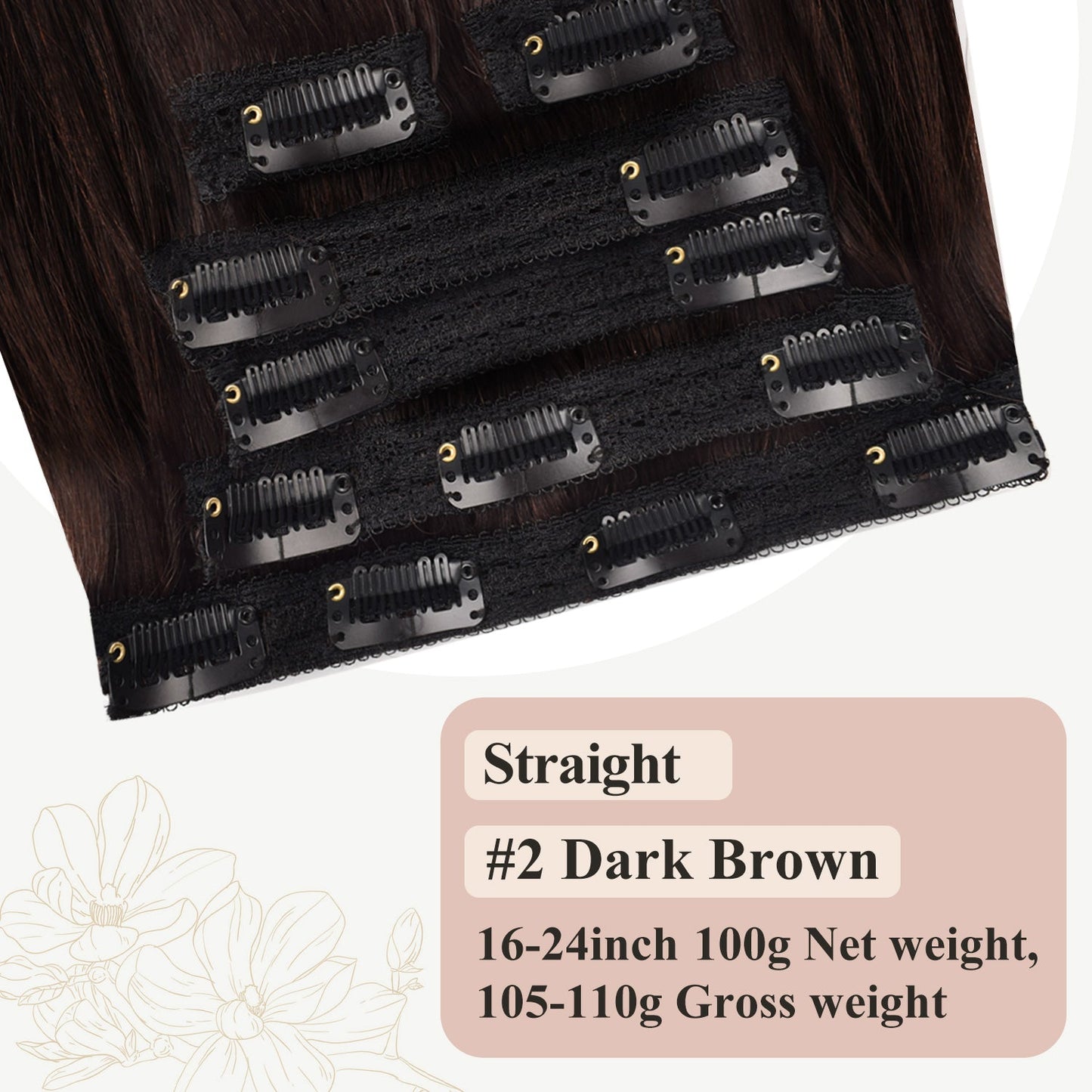 #2 Dark Brown Straight Free Shipping Clip in Hair Extensions Real Human Hair Invisible Lace Clip ins 6Pcs 110G CVOHAIR