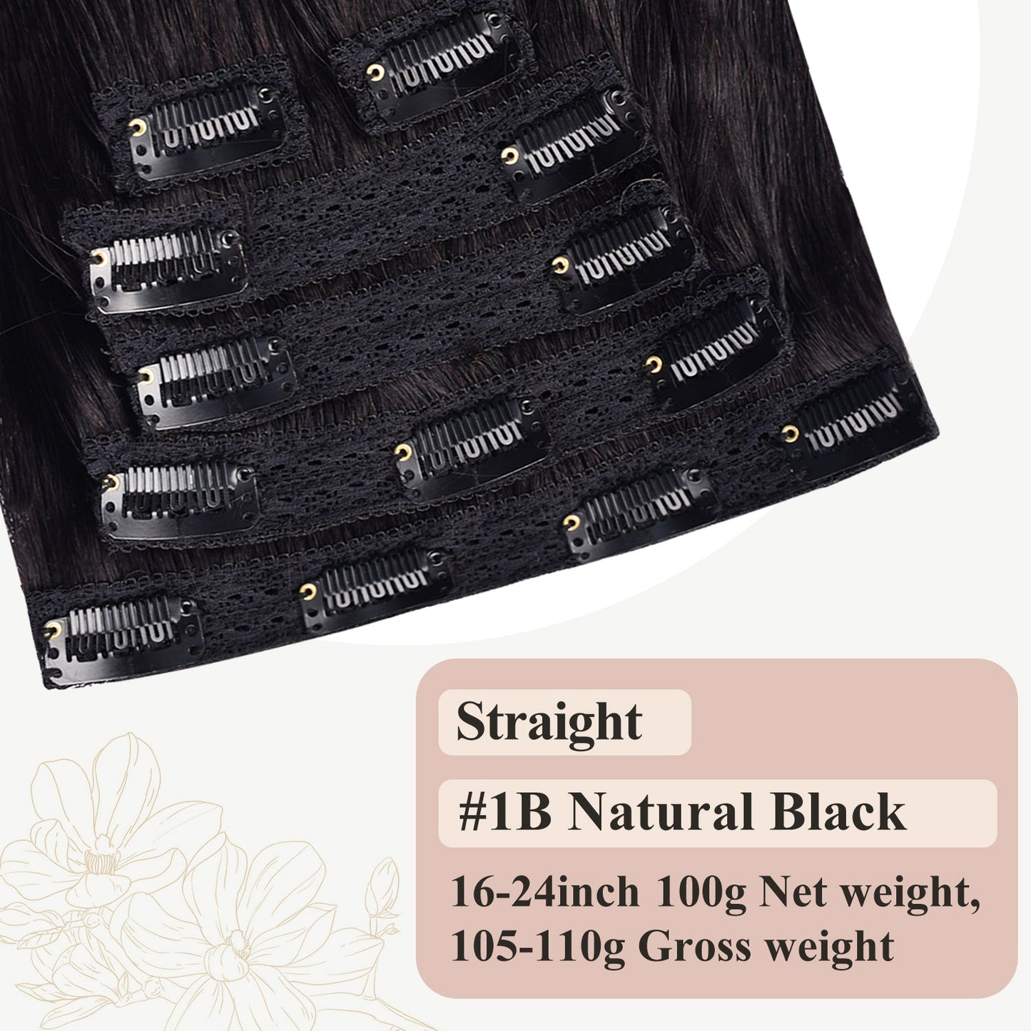 #1B 6Pcs Straight Free Shipping Clip in Hair Extensions Real Human Hair Invisible Lace Clip ins Natural Black 110G CVOHAIR