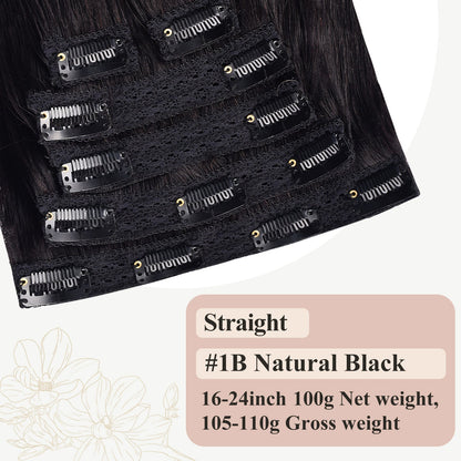 #1B 6Pcs Straight Free Shipping Clip in Hair Extensions Real Human Hair Invisible Lace Clip ins Natural Black 110G CVOHAIR