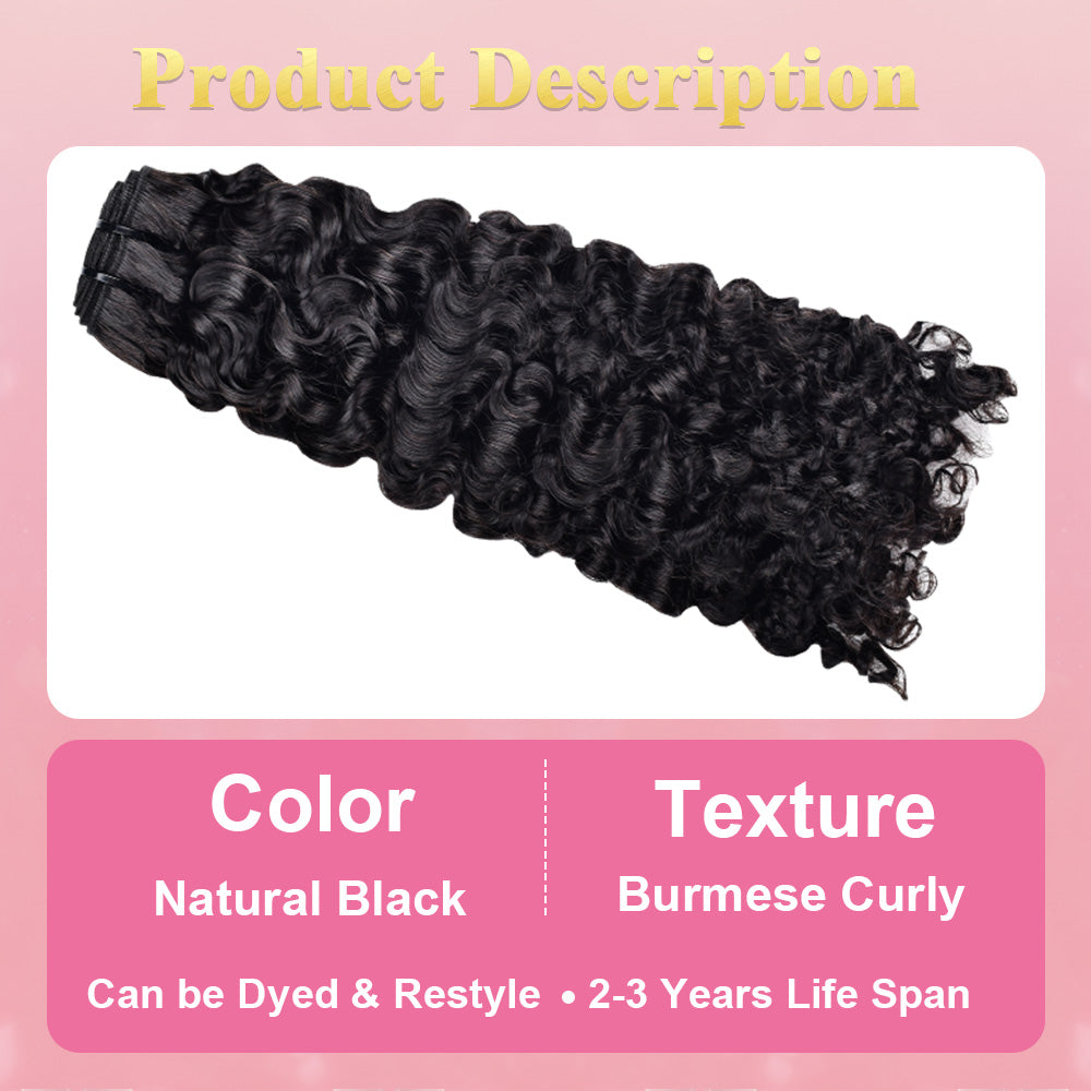 #1B Burmese Curly 10A Human Hair Bundles Virgin Hair 100% Unprocessed Weave Bundles Human Hair Double Weft CVOHAIR