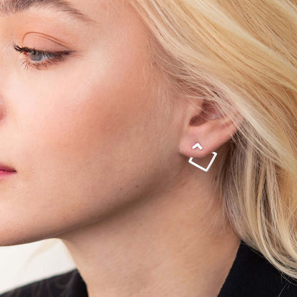 Square Stud Earrings Solid Silver Minimal Design Ear Jackets