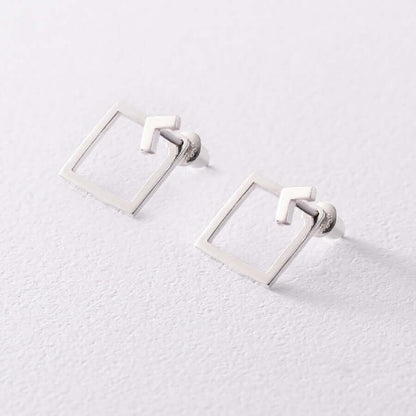 Square Stud Earrings Solid Silver Minimal Design Ear Jackets