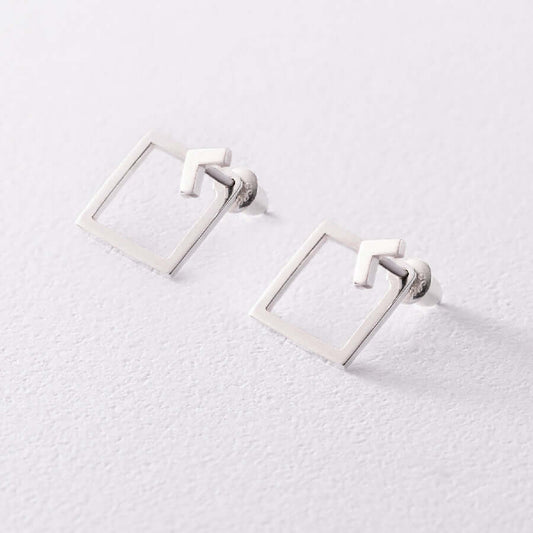 Square Stud Earrings Solid Silver Minimal Design Ear Jackets