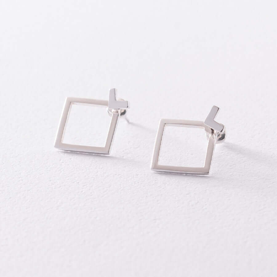 Square Stud Earrings Solid Silver Minimal Design Ear Jackets
