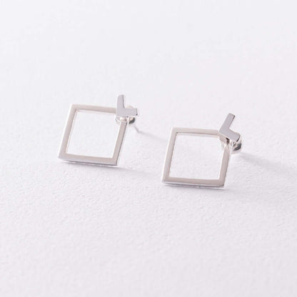 Square Stud Earrings Solid Silver Minimal Design Ear Jackets