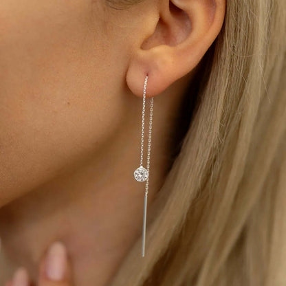 Long Chain Threader Earrings with Zirconia Stone in 925 Silver