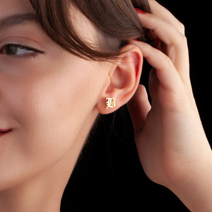 Gothic Initial Silver Stud Earrings for Women