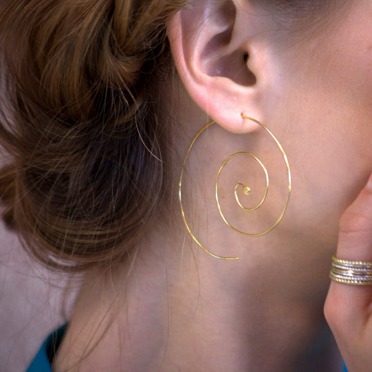 Spiral Hoop Earrings Sterling Silver Handmade Ethnic Jewelry