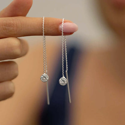 Long Chain Threader Earrings with Zirconia Stone in 925 Silver