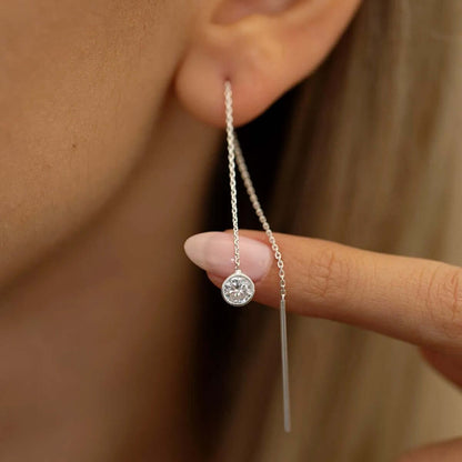 Long Chain Threader Earrings with Zirconia Stone in 925 Silver