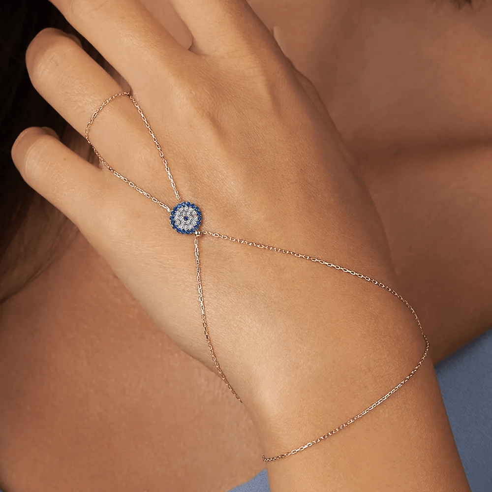 Evil Eye Hand Chain 925 Sterling Silver Dainty Bracelet