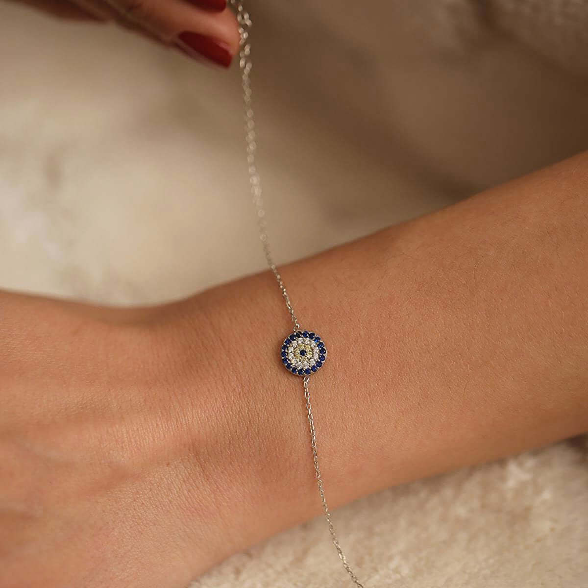 Sterling Silver Chain Bracelet Evil Eye Protection Jewelry
