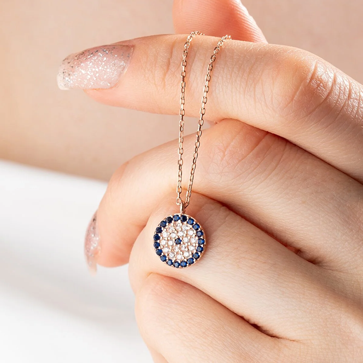 Silver Pendant Necklace with Evil Eye Talisman