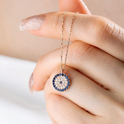 Silver Pendant Necklace with Evil Eye Talisman