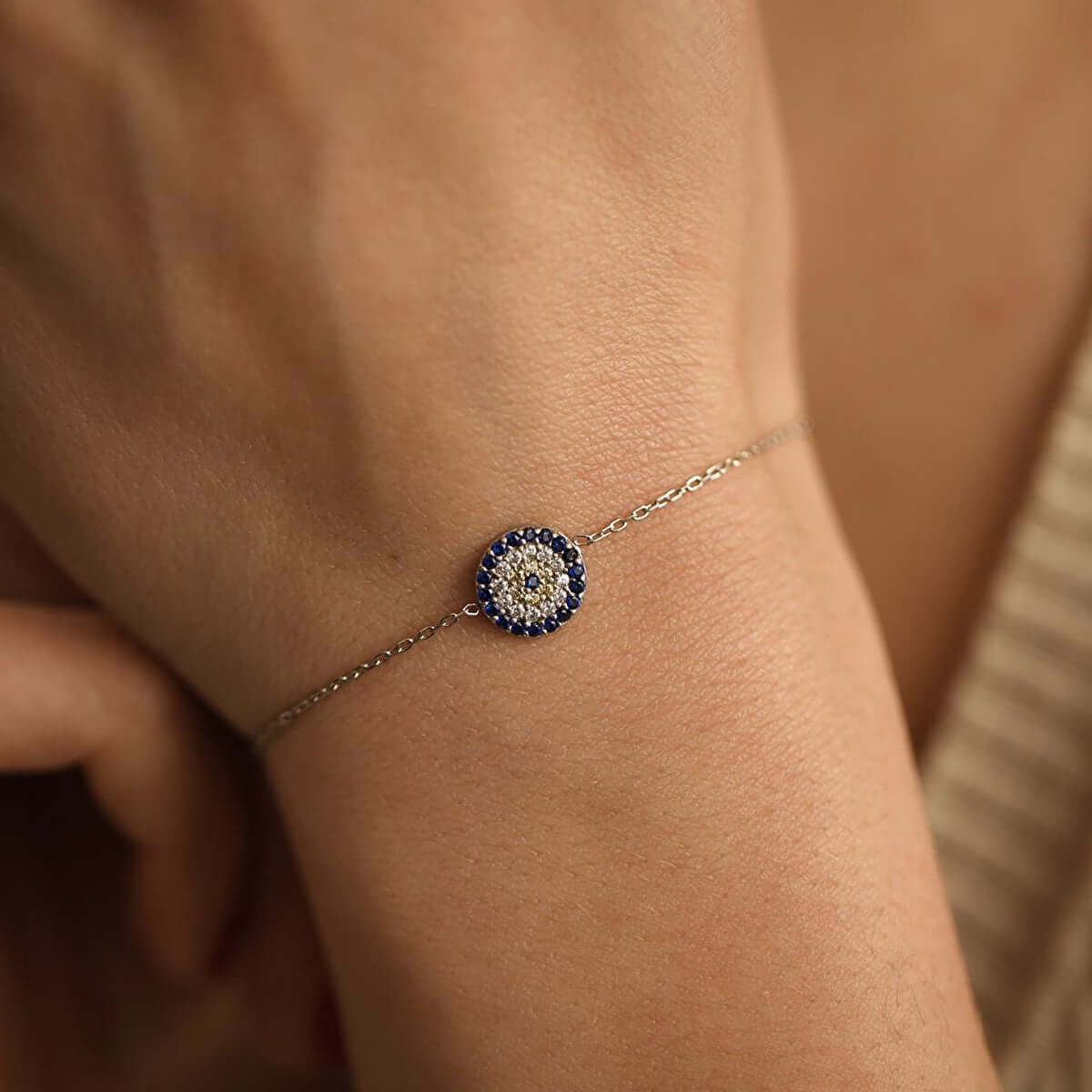 Sterling Silver Chain Bracelet Evil Eye Protection Jewelry