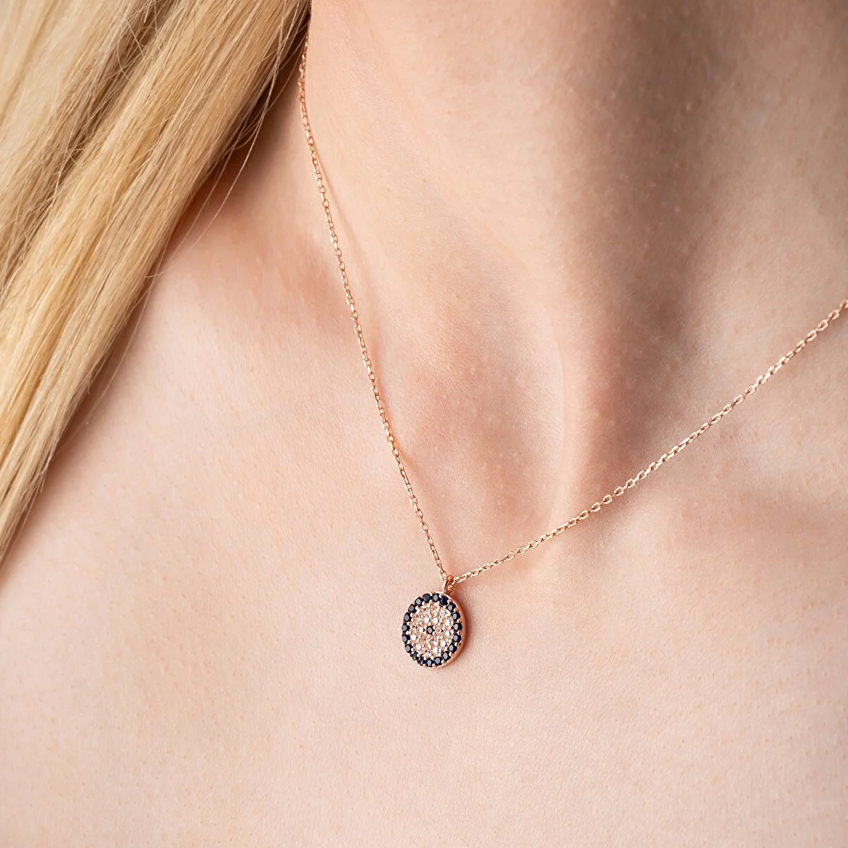 Silver Pendant Necklace with Evil Eye Talisman