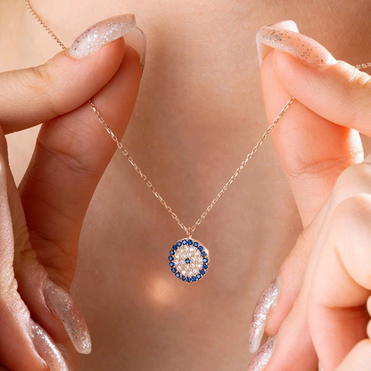 Silver Pendant Necklace with Evil Eye Talisman