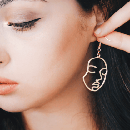 Abstract Face Dangle Earrings in Silver Exclusive Jewelry
