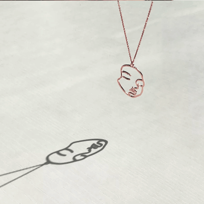 Femme Necklace 925 Silver with Gold Overlay Face Pendant