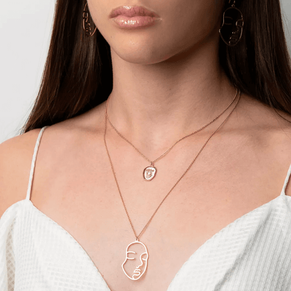 Femme Necklace 925 Silver with Gold Overlay Face Pendant